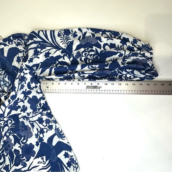 Figue Mica silk Floral Blue and White Women's blouse. Size large. Like new! - Picture 8 of 9